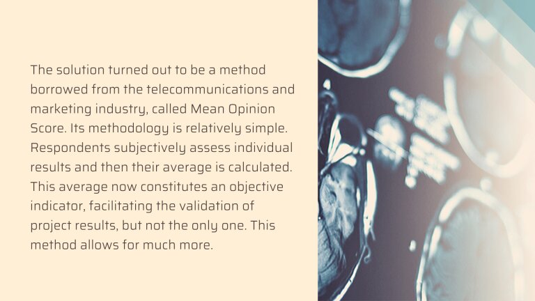 MRI scan with text on method called Mean Opinion Scan and its implication to medical r&d project