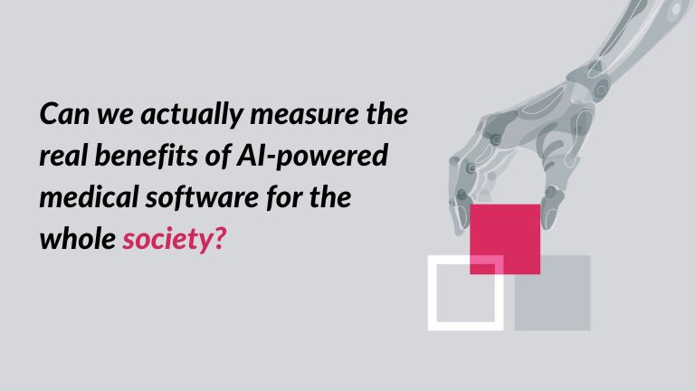 a quote: 'Can we actually measure the real benefits of AI-powered medical software for the whole society?' from a blog post titled Coronary artery calcification and… beyond calcification
