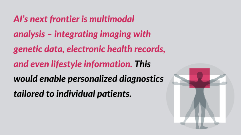 The quote related to artificial intelligence in medical imaging area: "AI’s next frontier is multimodal analysis – integrating imaging with genetic data, electronic health records, and even lifestyle information. This would enable personalized diagnostics tailored to individual patients."